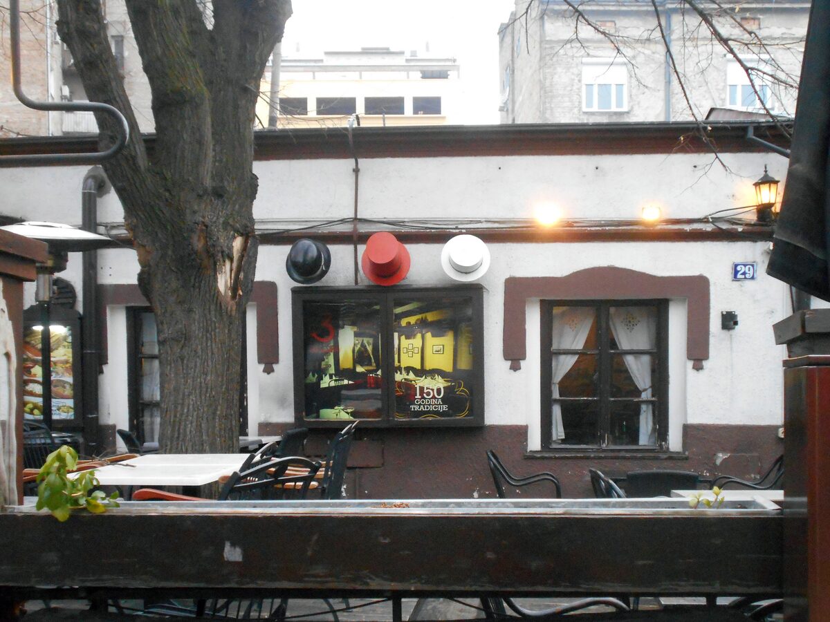 The garden terrace of the Tri Sesira kafana in Skadarlija, Belgrade