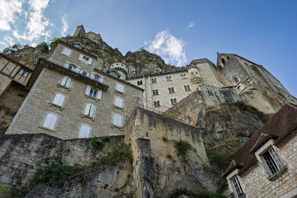 The medieval village of Rocamadour built into a limestone cliff in the Lot