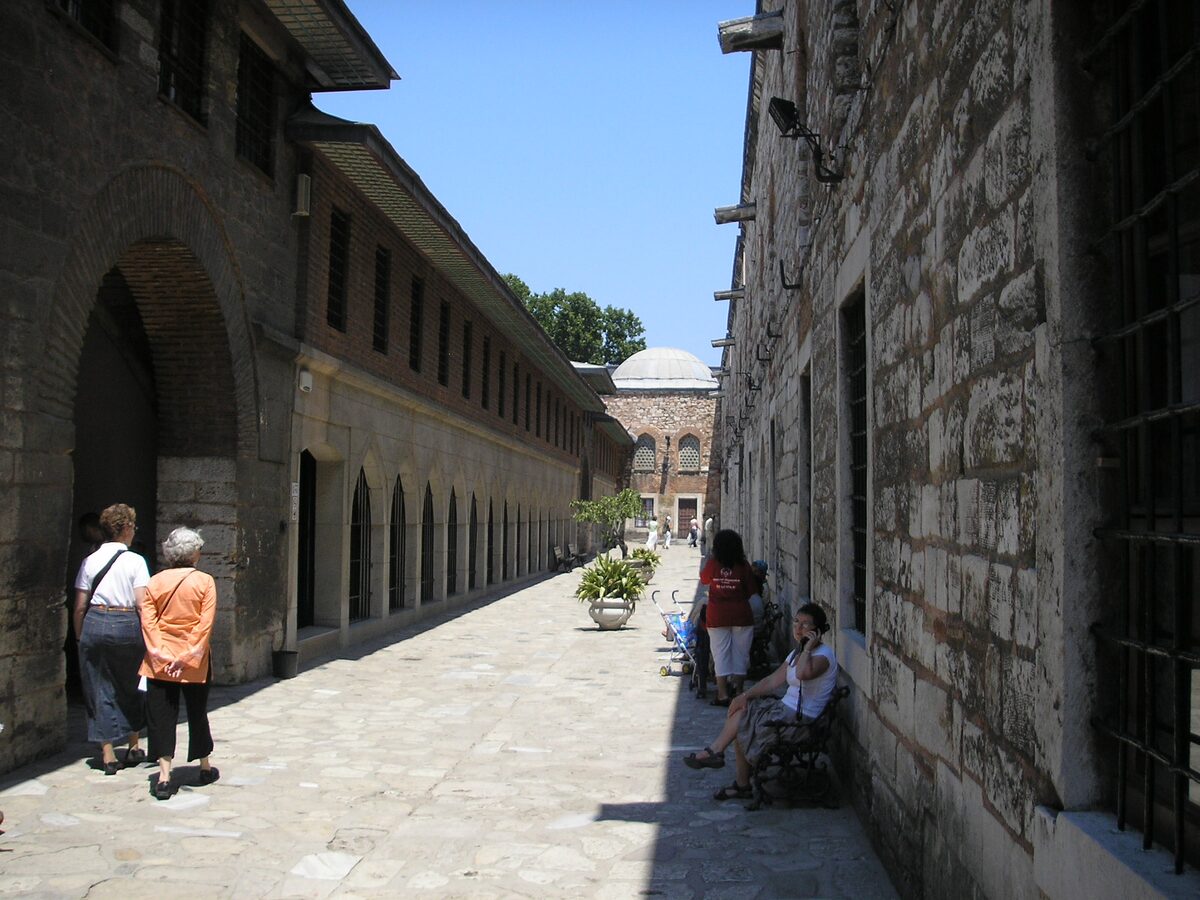 The palace kitchens along a stone courtyard at Topkapı Palace in Istanbul