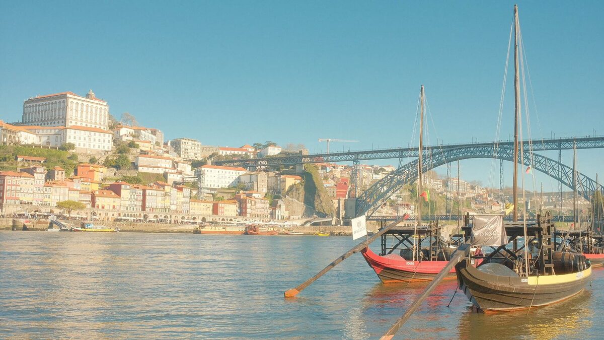 The Ribeira waterfront in Porto with the Dom Luís I Bridge over the Douro