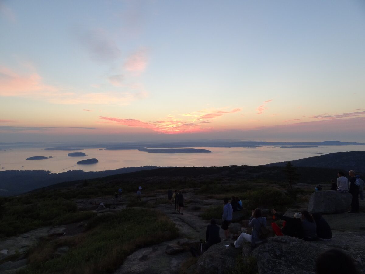 Pastel sky over Frenchman Bay islands from Cadillac's summit