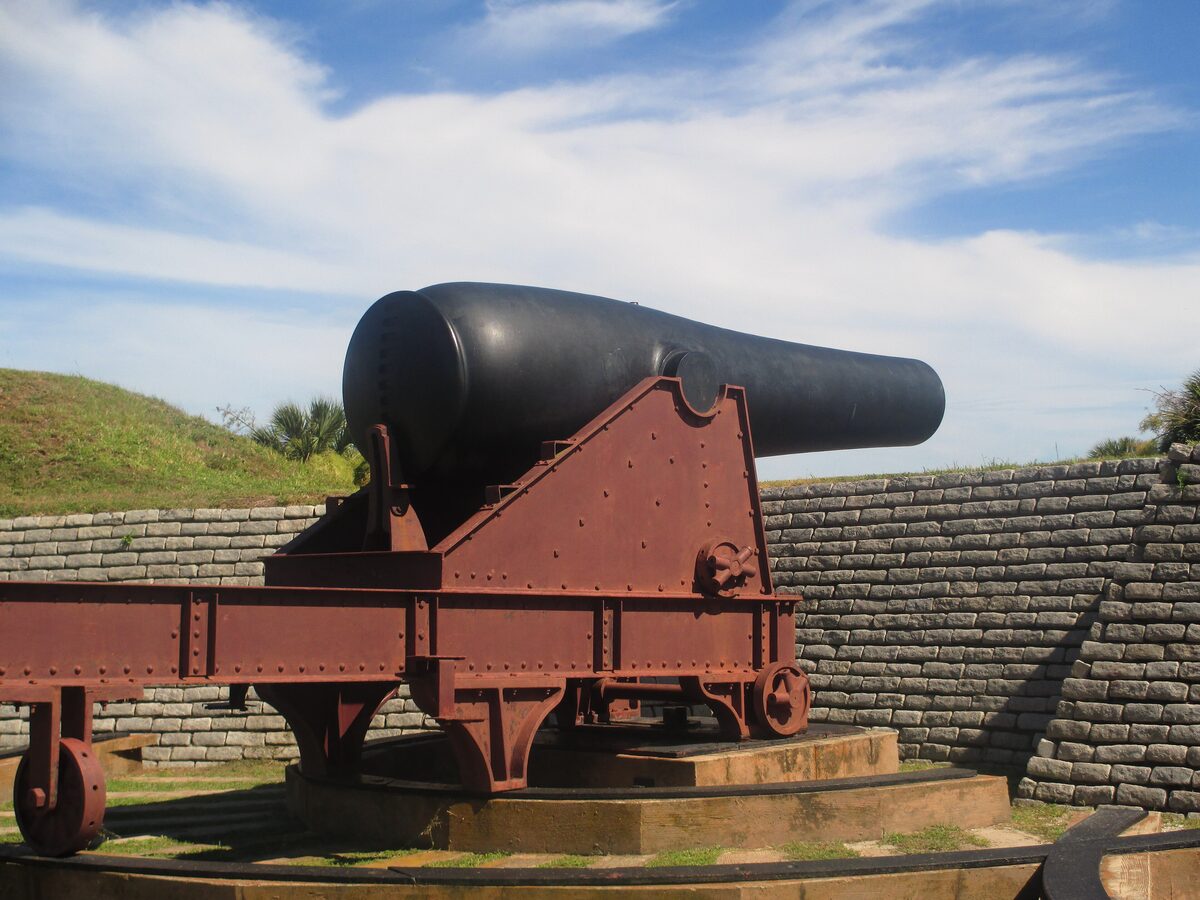 Iron cannon on its carriage at Fort Moultrie