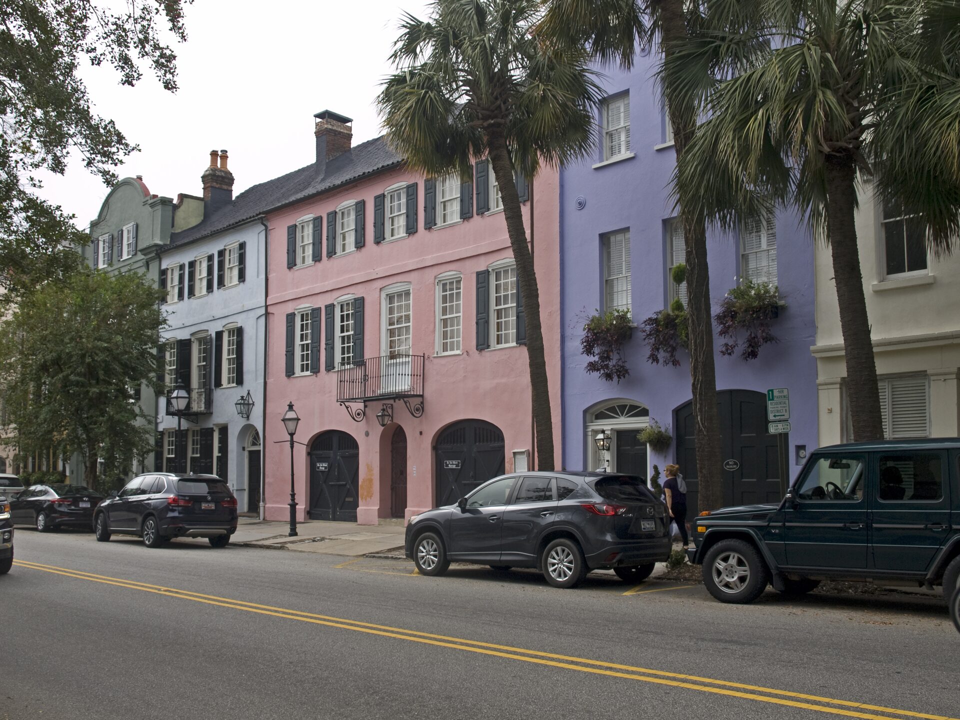 Pastel houses of Rainbow Row lining East Bay Street