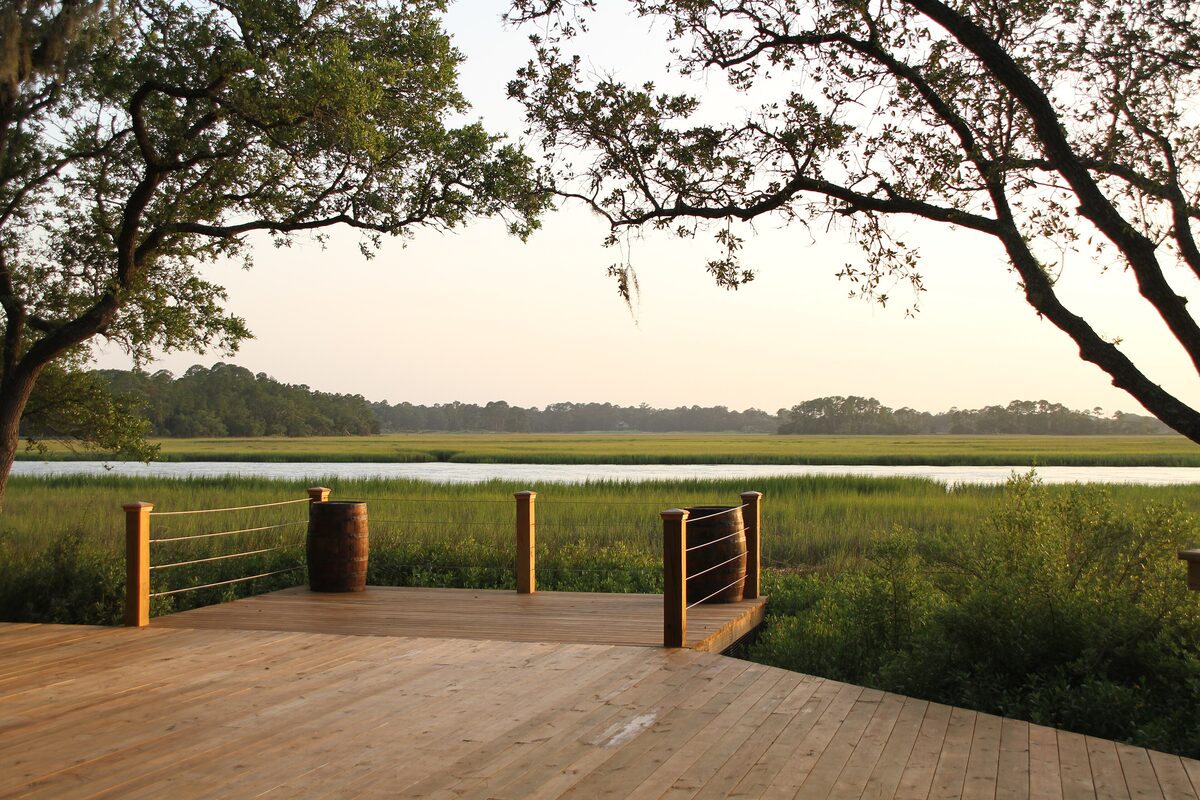 Wooden deck over tidal marsh at Mingo Point, Kiawah