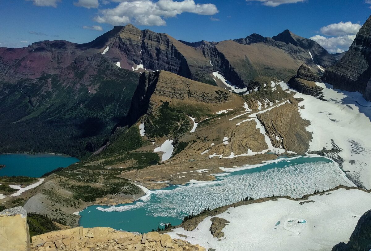 Upper Grinnell Lake and Grinnell Glacier seen from above