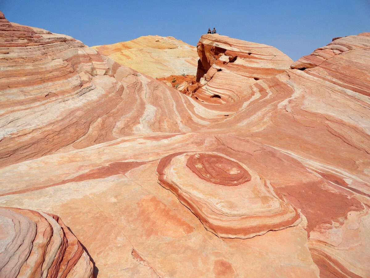 The red, orange and cream striped sandstone of the Fire Wave in Valley of Fire State Park