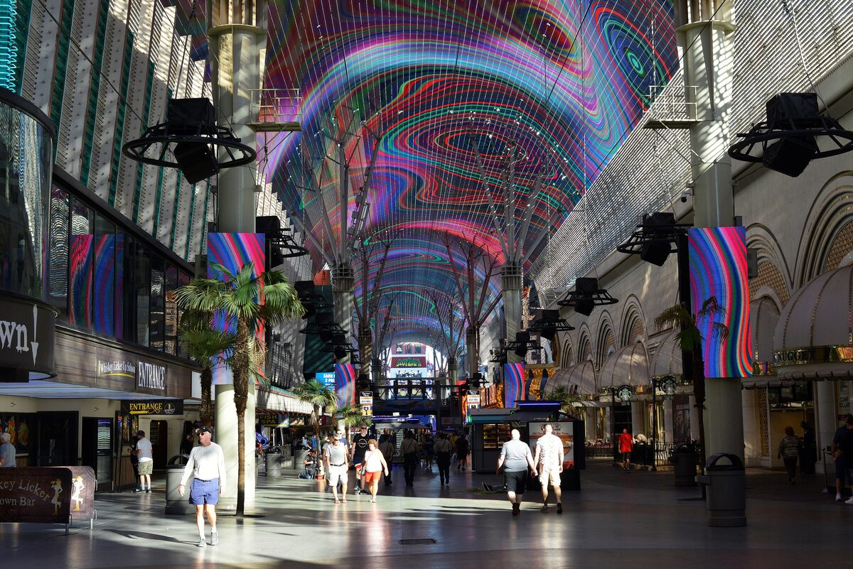 The covered Fremont Street Experience with its LED canopy lit overhead and visitors walking below