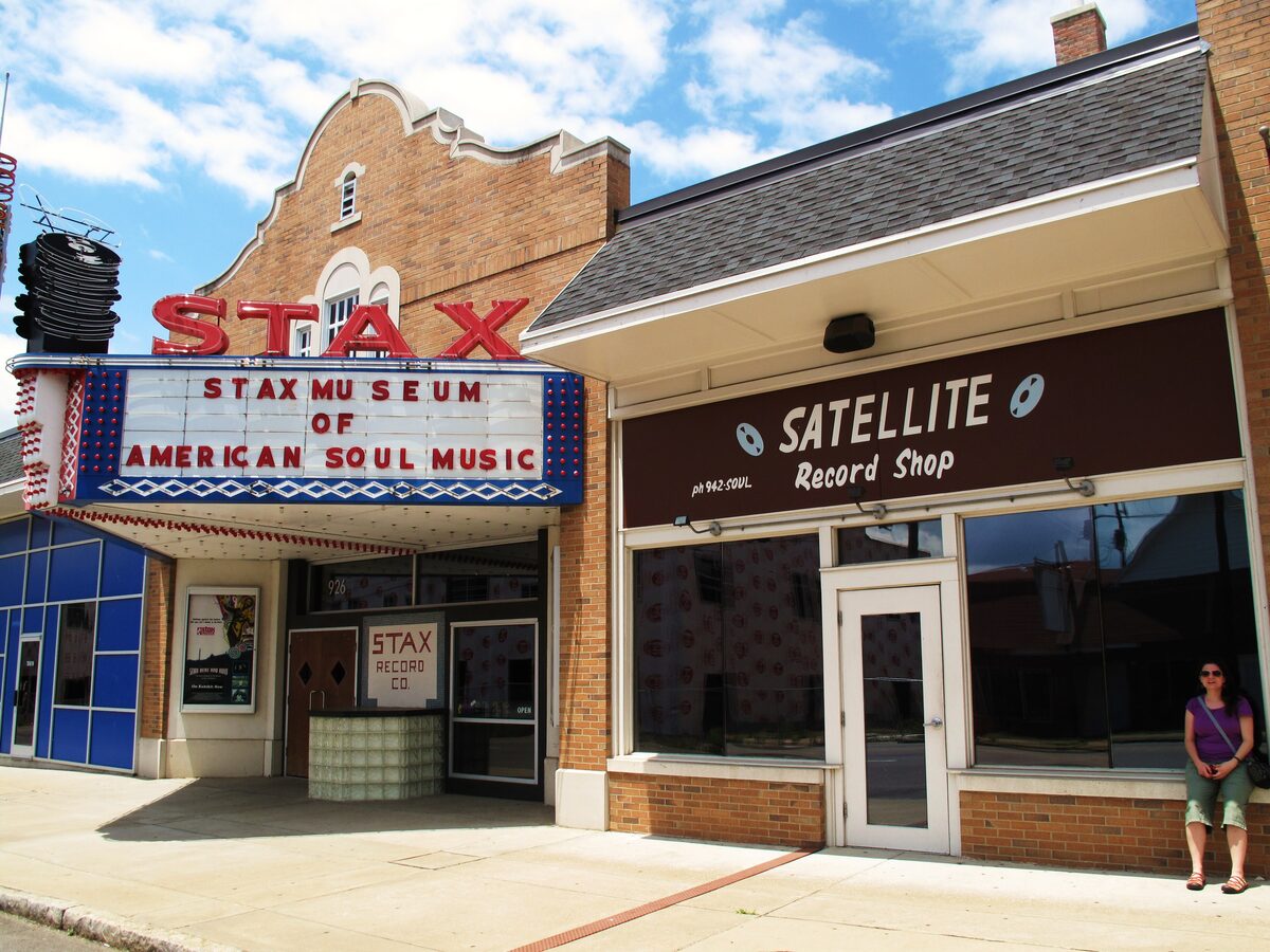 The Stax Museum marquee and the Satellite Record Shop next door