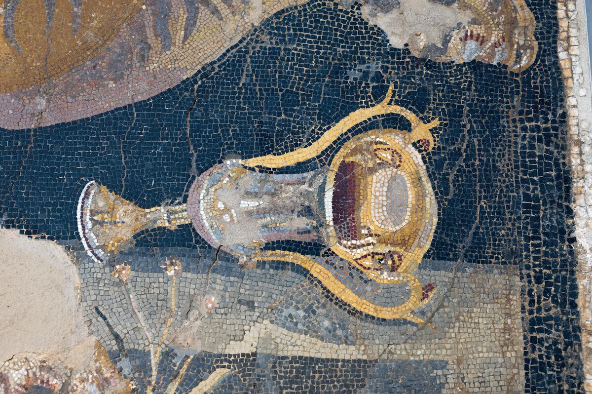 Mosaic of a drinking cup with a vine motif in the House of Dionysus on Delos