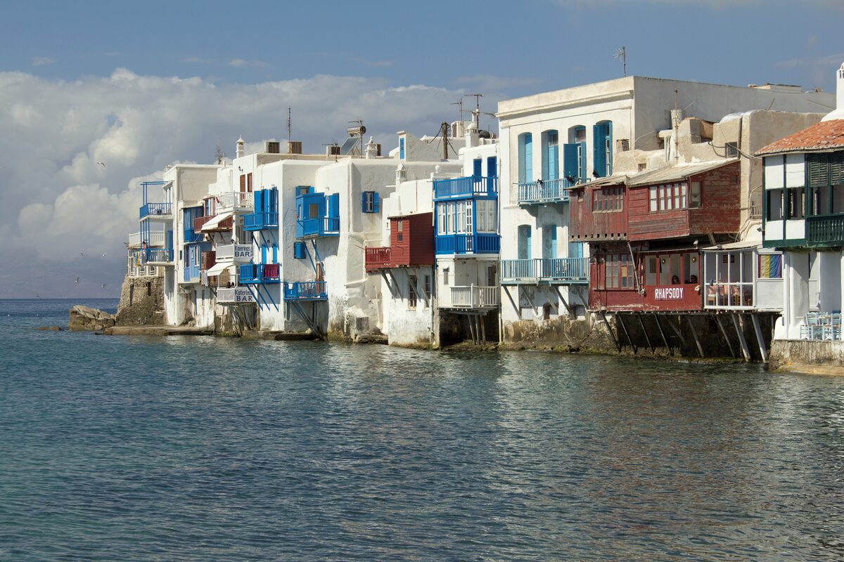 The waterfront houses of Little Venice with their wooden balconies over the water