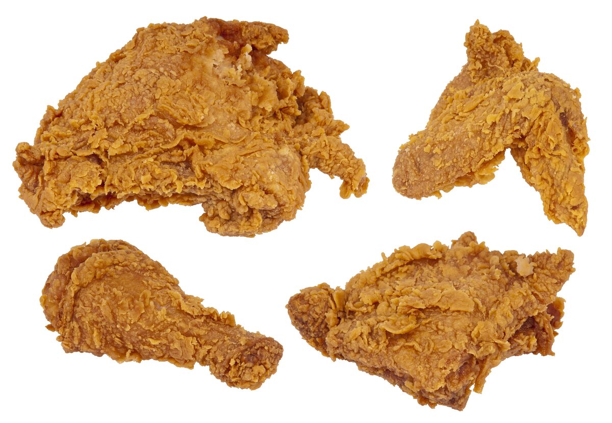 Southern fried chicken: breast, wing, drumstick and thigh, golden crust
