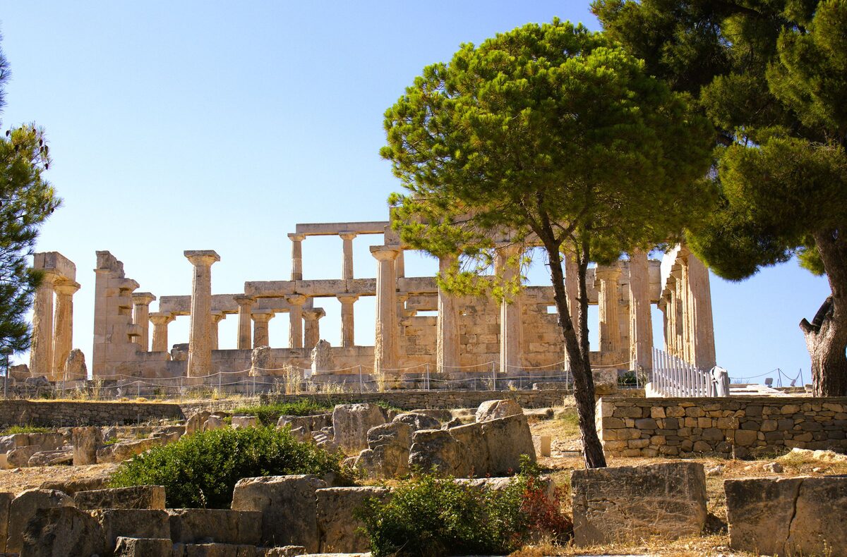The Temple of Aphaia on Aegina among pine trees