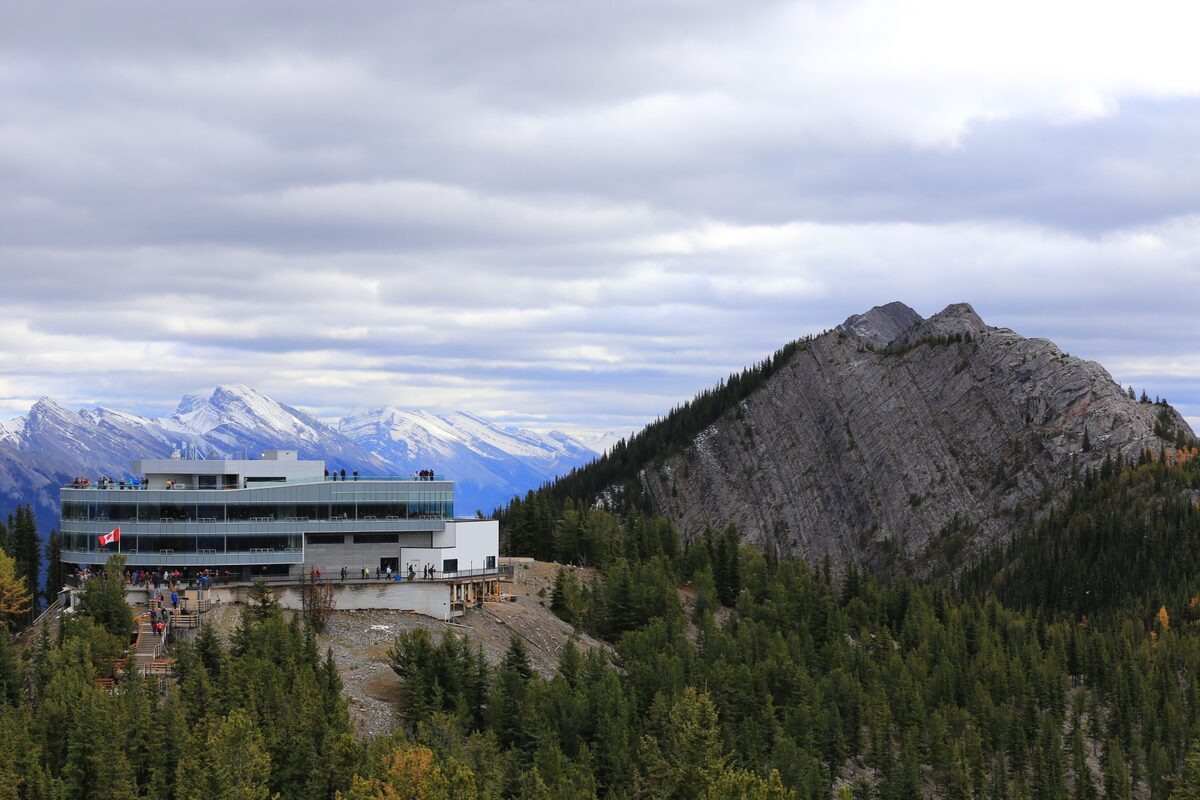 The Banff Gondola summit terminal on Sulphur Mountain above the Bow Valley