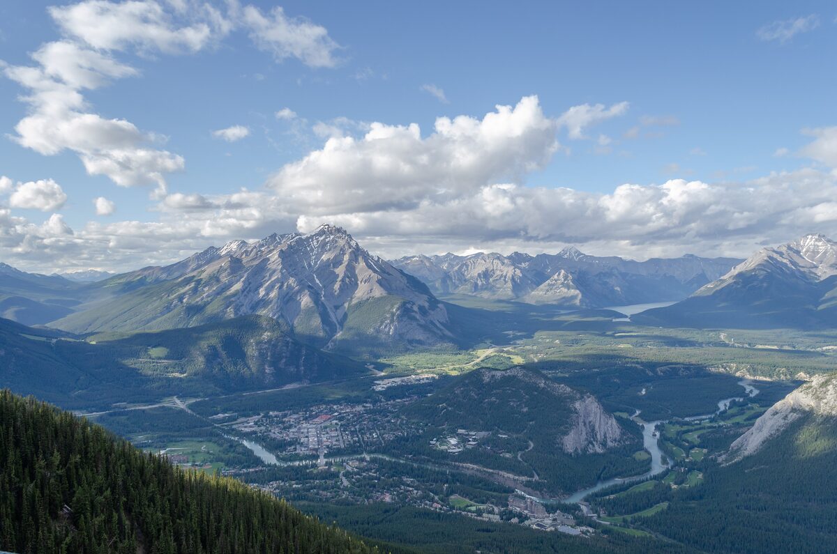 Banff townsite in the Bow Valley seen from Sulphur Mountain