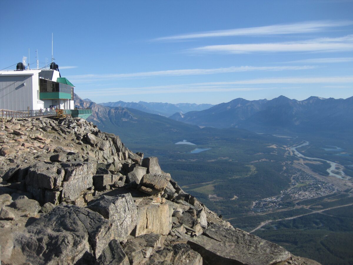 Jasper townsite and the Athabasca valley from the top of Whistlers Mountain