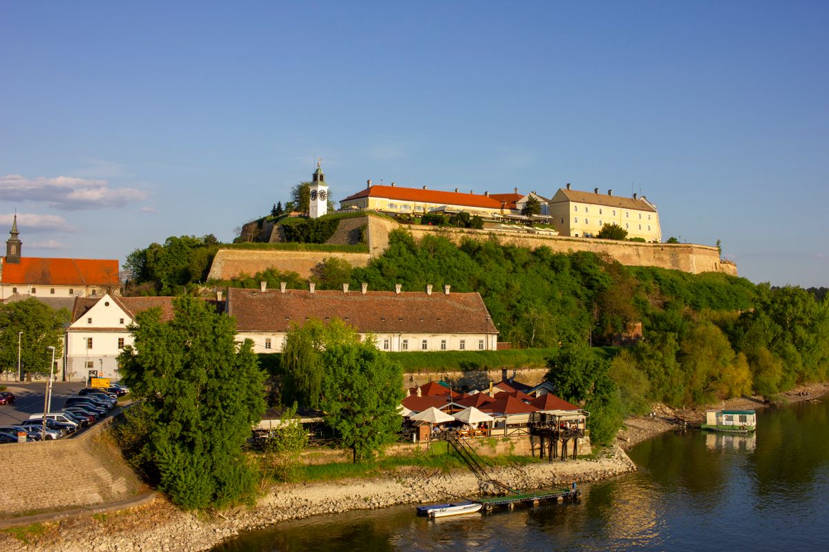 Petrovaradin Fortress and its clock tower on the hill above the Danube