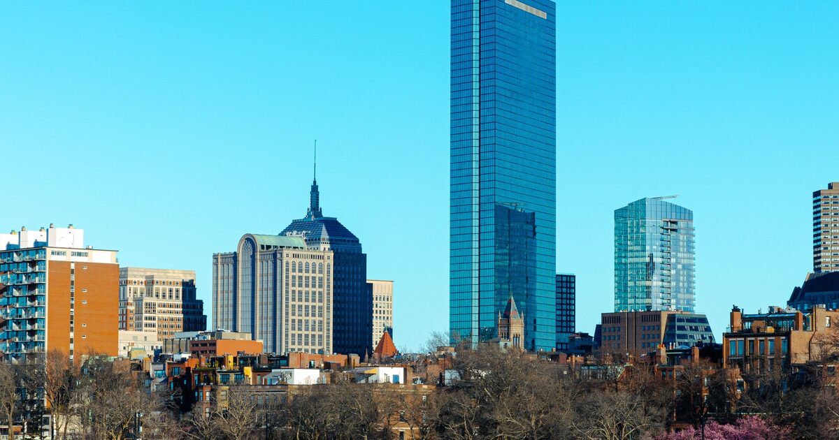 The Back Bay skyline and Hancock Tower seen across the Charles River