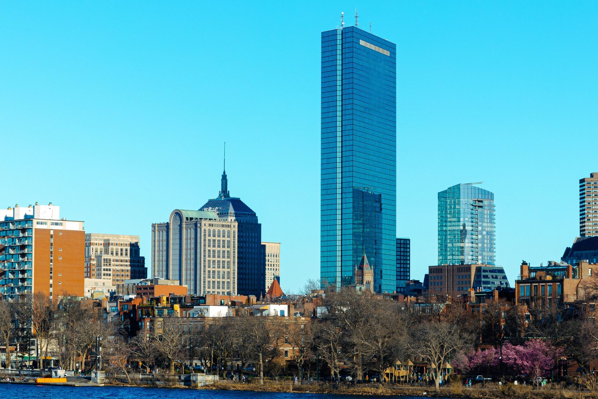 The Back Bay skyline and Hancock Tower seen across the Charles River