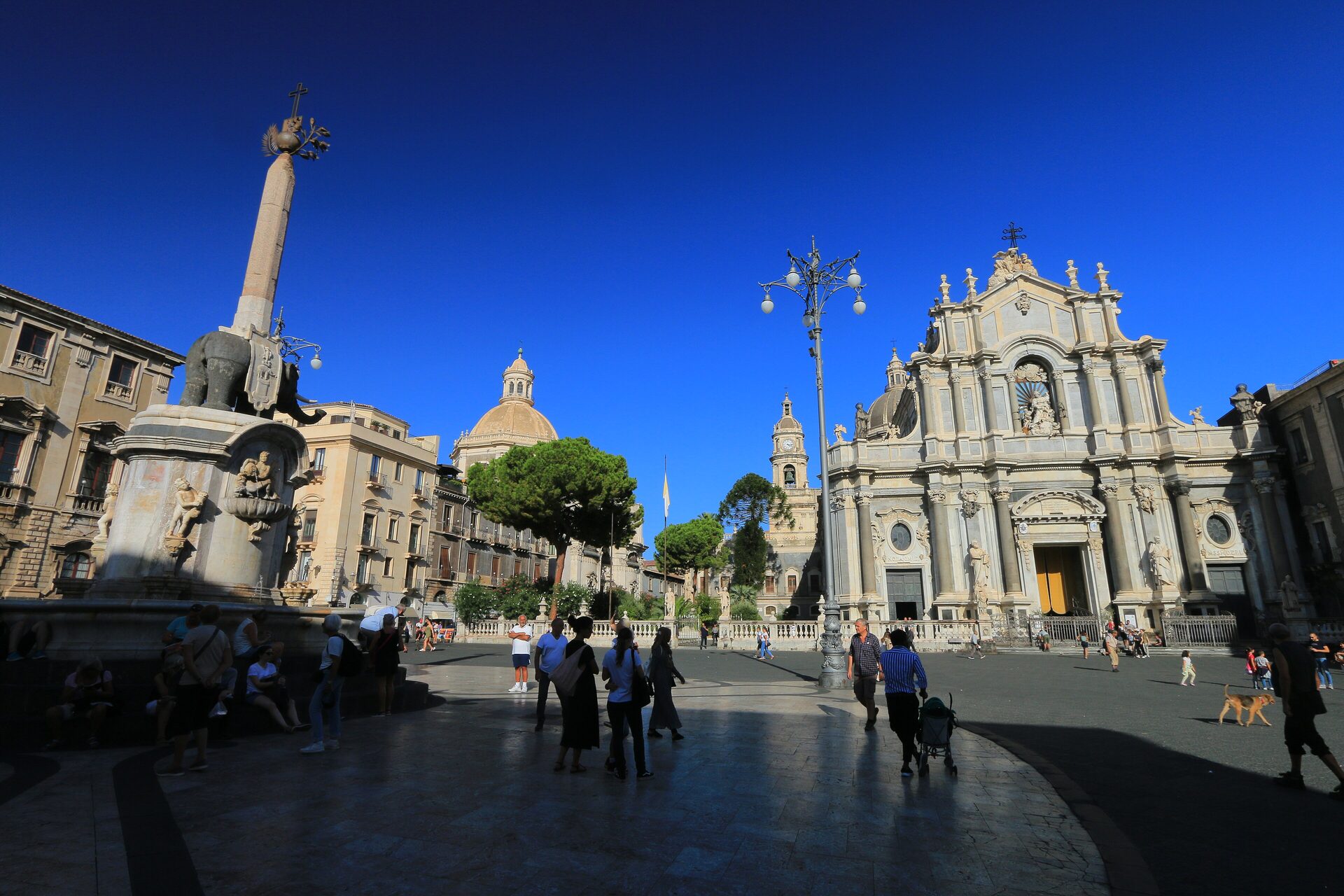 Cathedral Square in Catania with the elephant fountain and the baroque cathedral