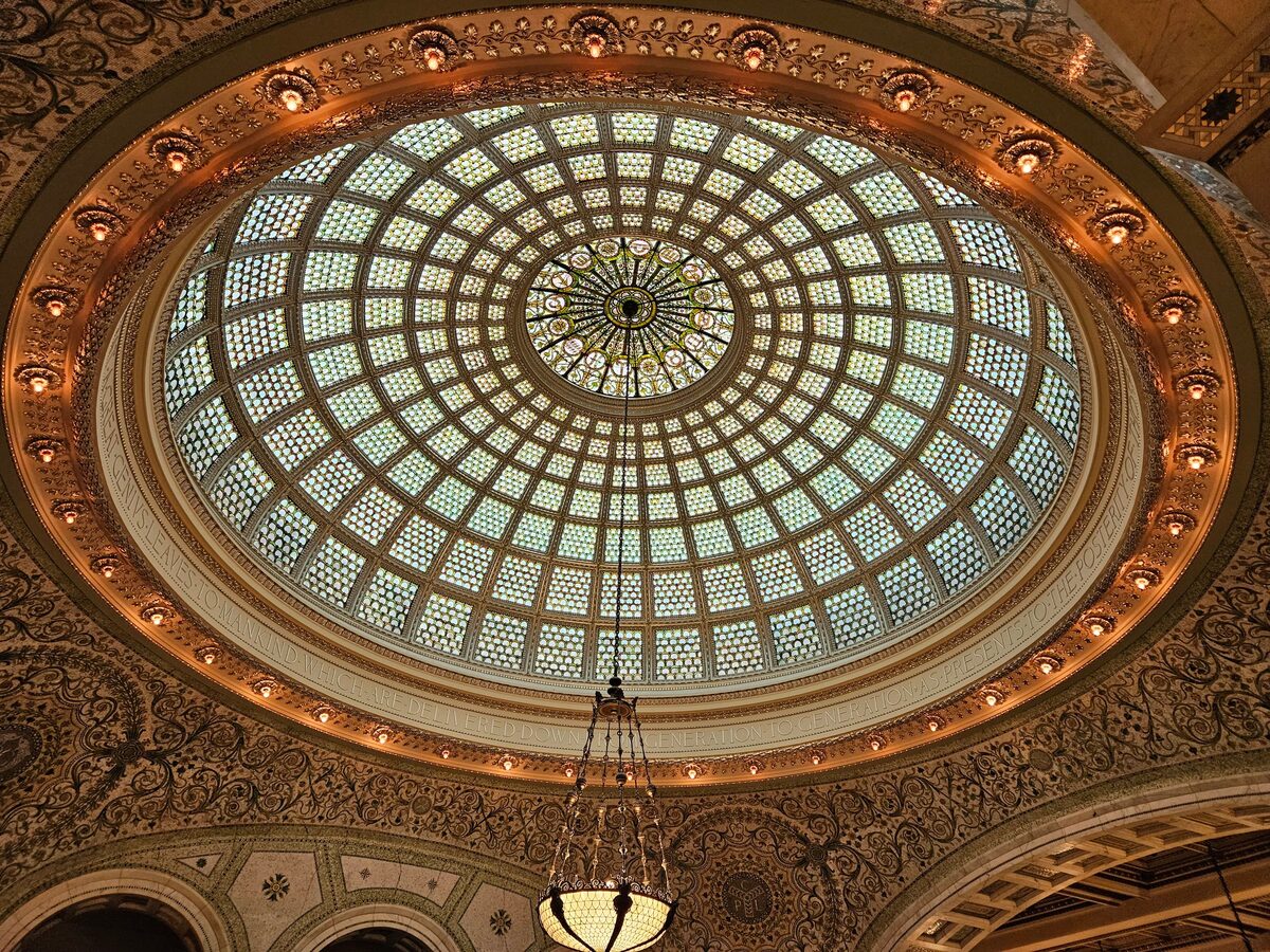 The Tiffany stained glass dome inside the Chicago Cultural Center