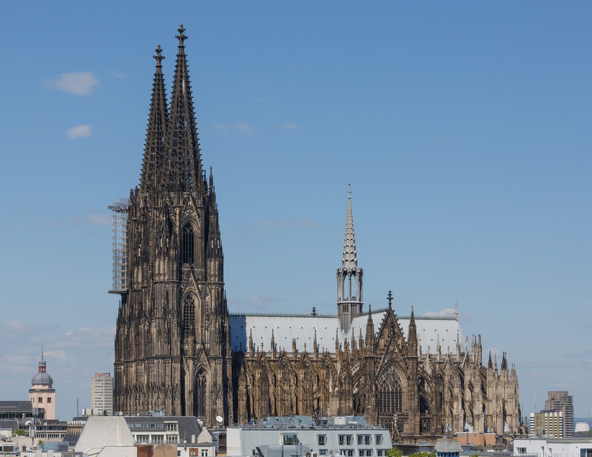The west towers and nave of Cologne Cathedral rising above the rooftops of the old town