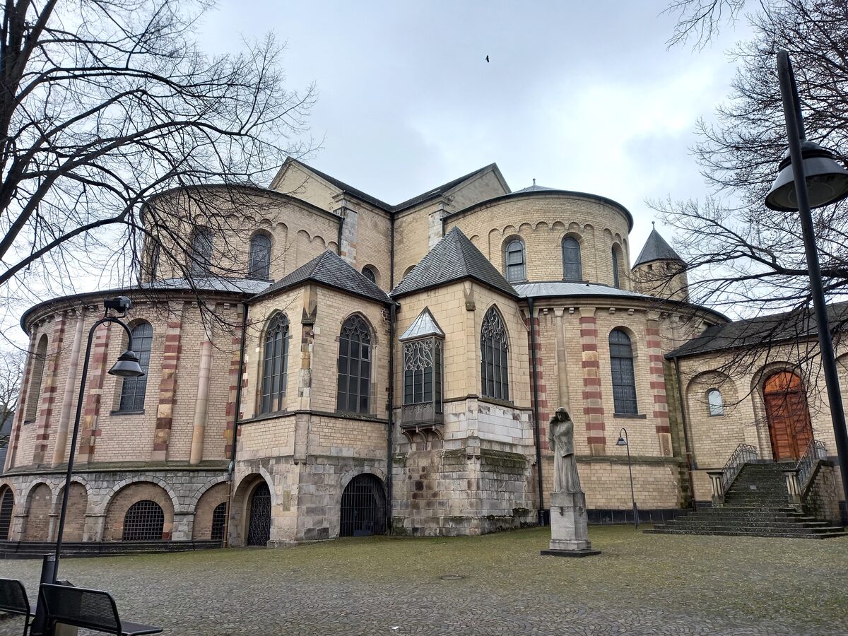 The rounded trefoil apses of the Romanesque church of St. Maria im Kapitol