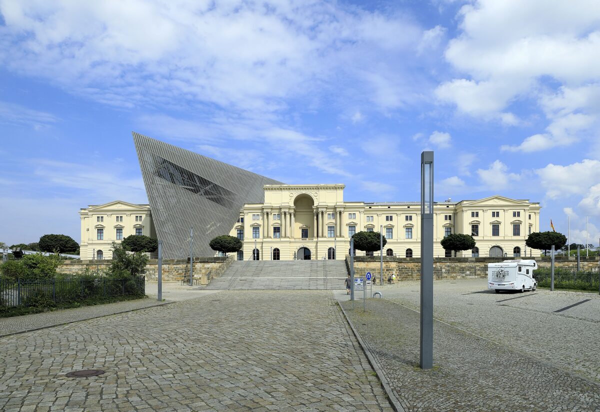 The Military History Museum with the steel and glass wedge driven through its neoclassical arsenal facade