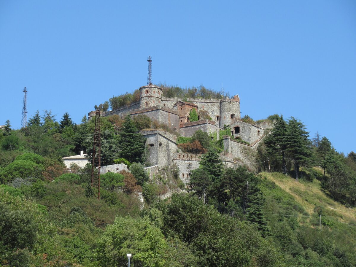 Forte Sperone on its green hilltop above Genoa