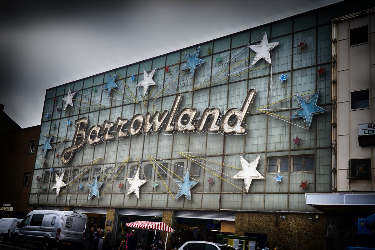 The neon Barrowland sign with stars on the front of the Barrowland Ballroom in Glasgow's East End