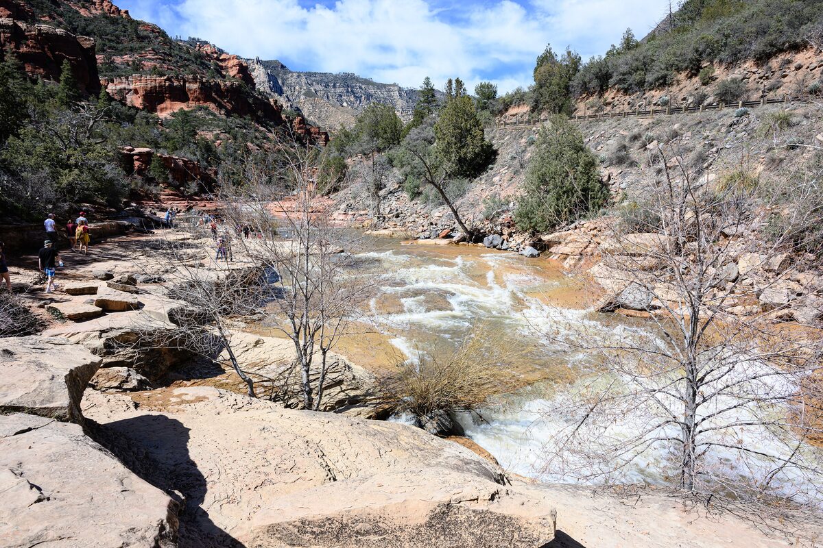 Oak Creek tumbling over red sandstone ledges at Slide Rock State Park