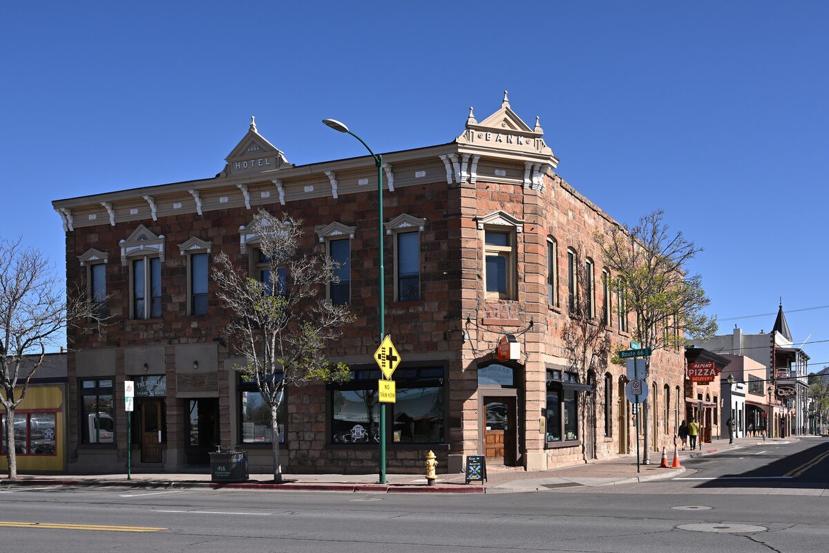 Historic Bank Hotel building in downtown Flagstaff, an old-town landmark