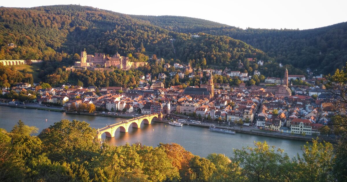 Heidelberg Castle above the Old Town and the Old Bridge over the Neckar