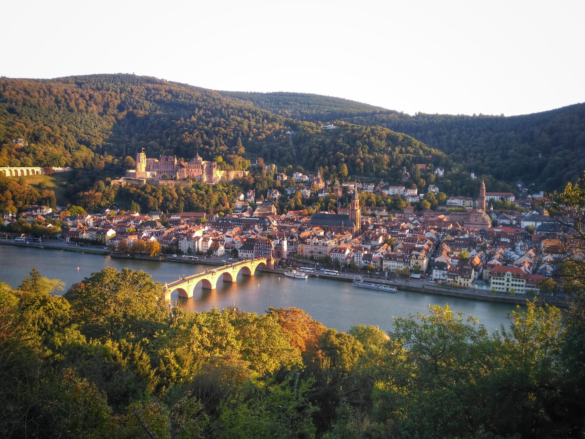 Heidelberg Castle above the Old Town and the Old Bridge over the Neckar