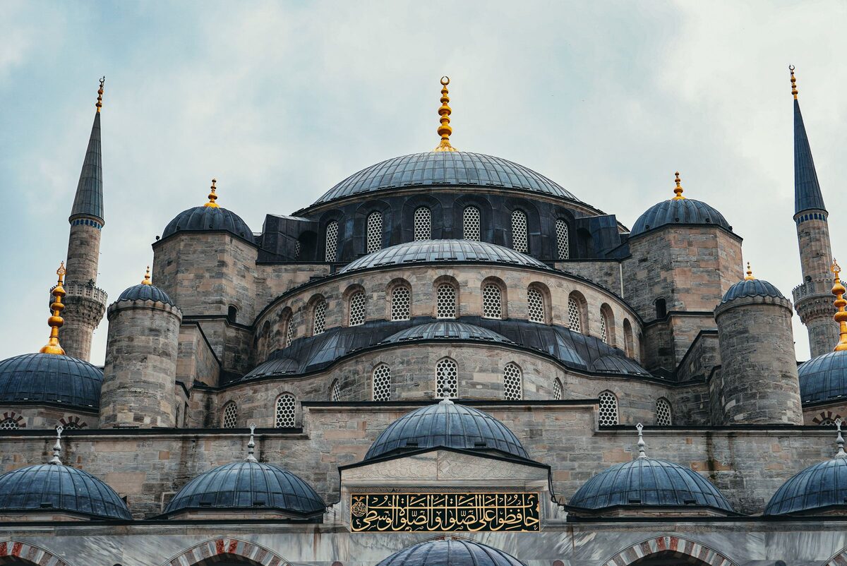 The cascading lead domes and minarets of the Blue Mosque seen from its courtyard