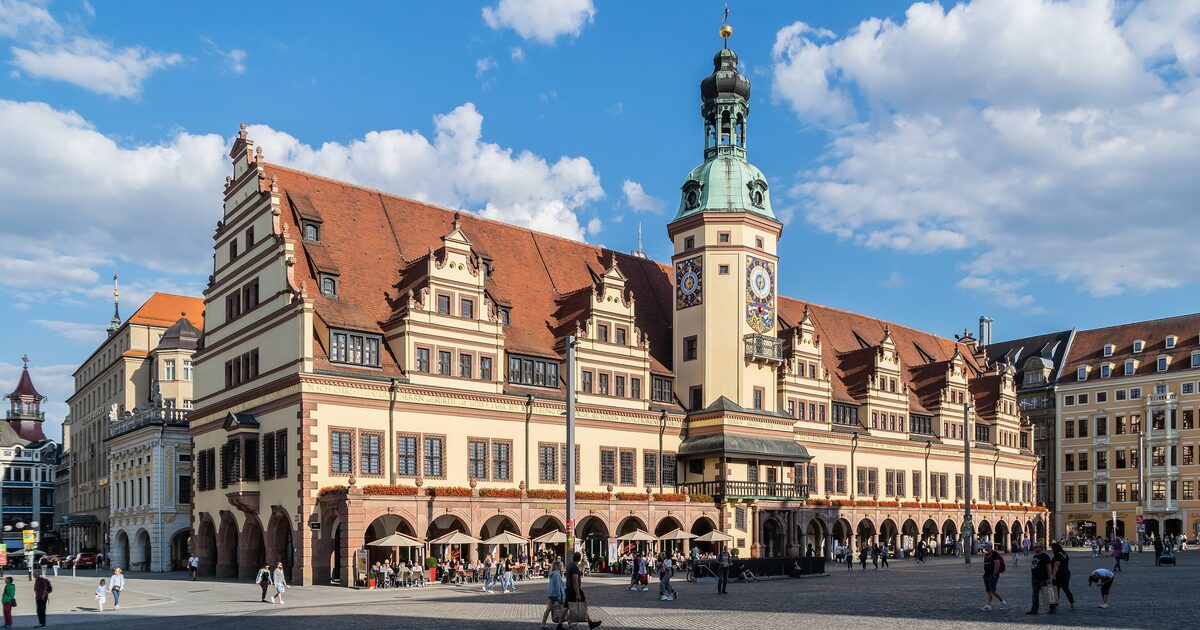The Old Town Hall on Leipzig's market square with its Renaissance gables and tower