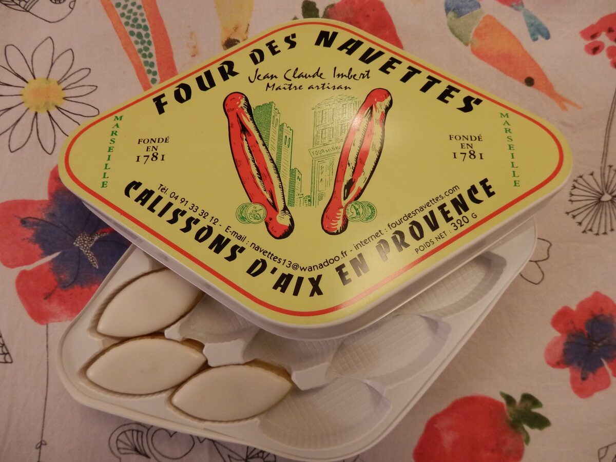 A tin of Four des Navettes calissons, the almond and melon sweets of Aix-en-Provence