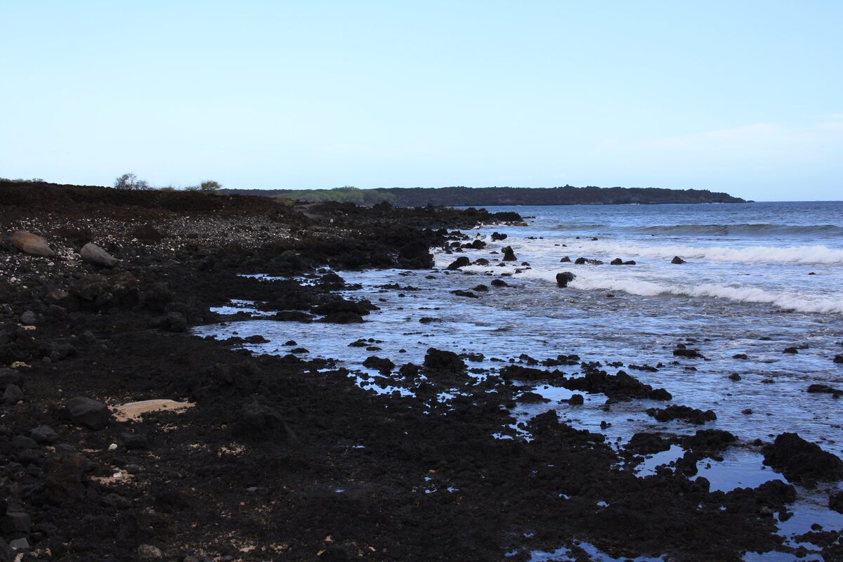 Black lava shoreline and surf along La Perouse Bay on the dry south coast