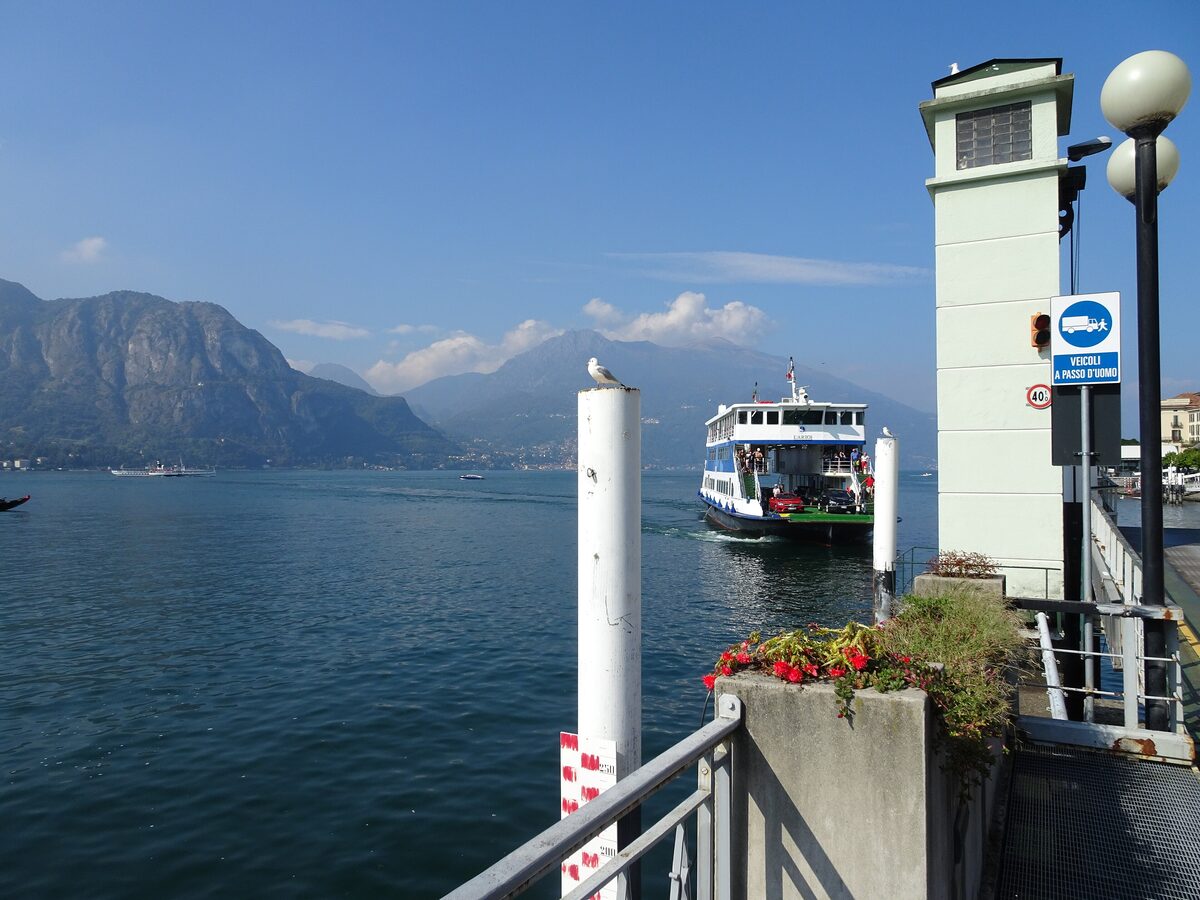 A ferry at the Bellagio landing stage on Lake Como