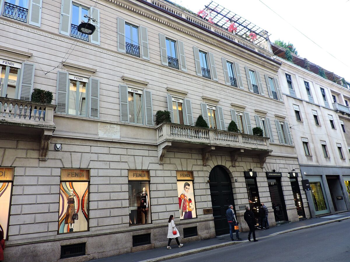 A palazzo on Via Montenapoleone with fashion boutiques at street level