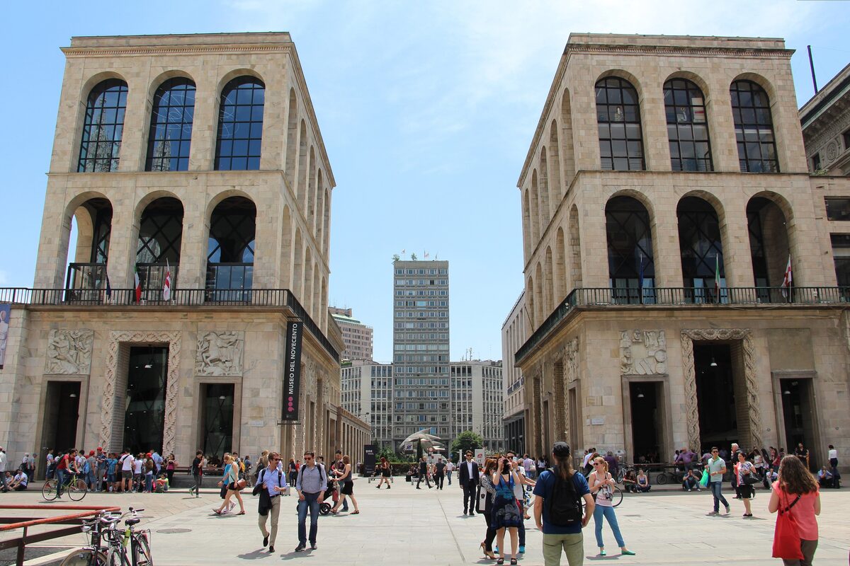 The twin towers of the Arengario, home of the Museo del Novecento