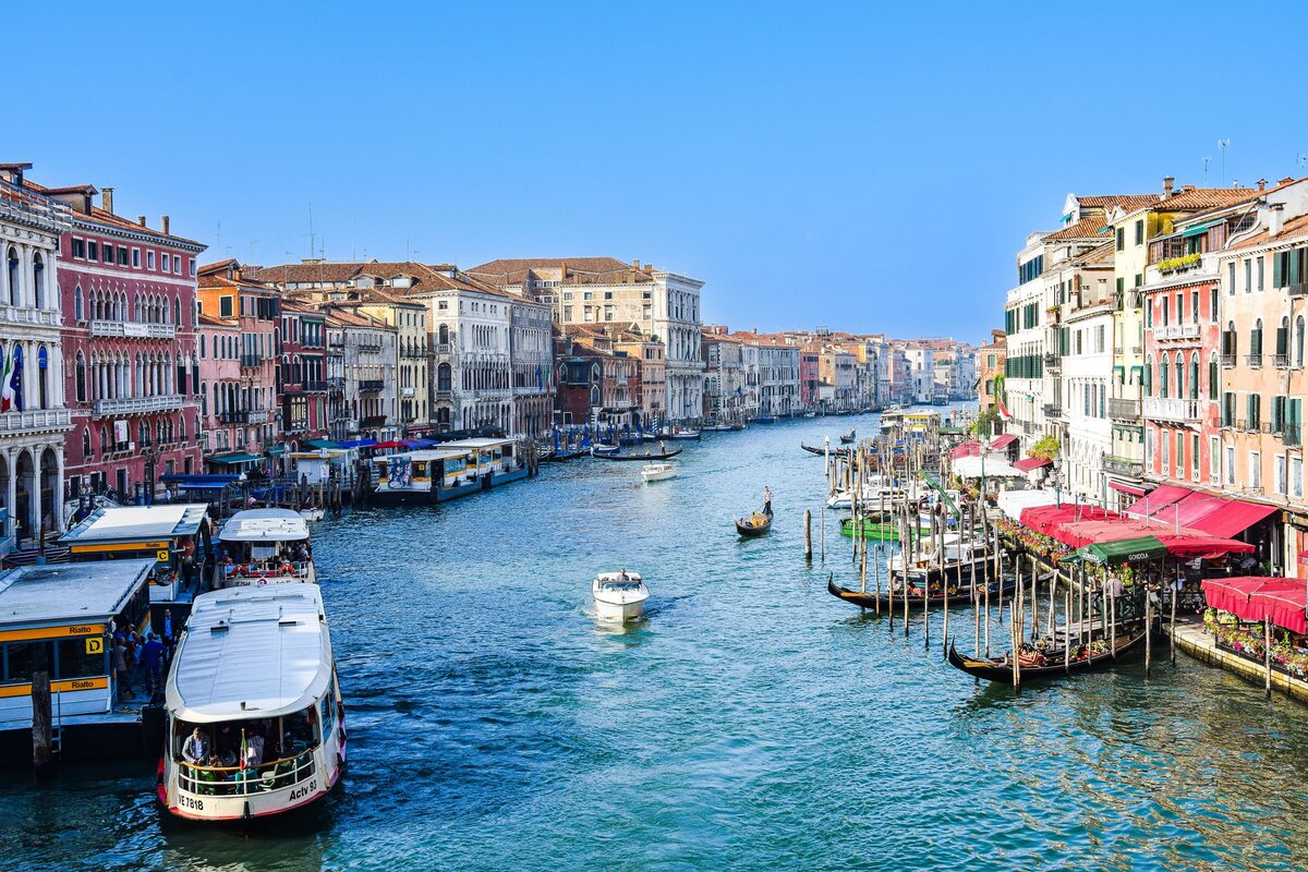 The Grand Canal in Venice with boats and gondolas