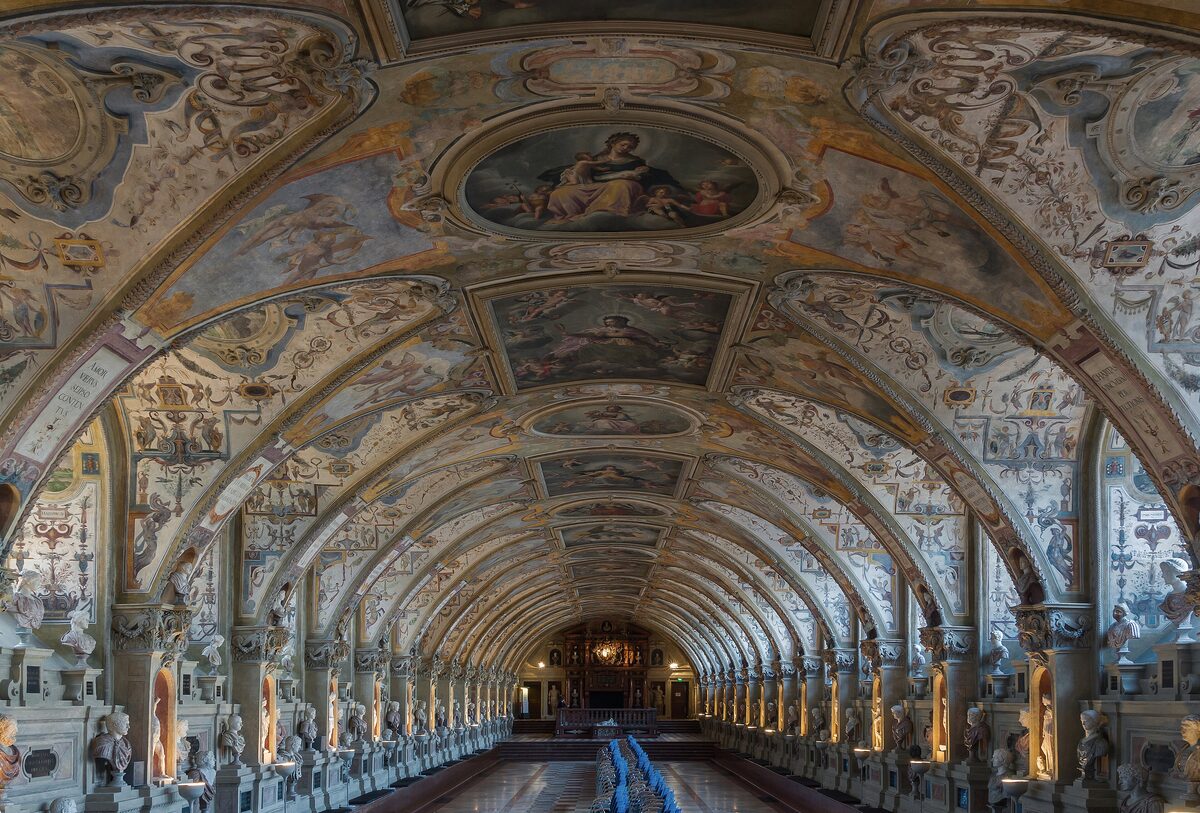 The long barrel-vaulted Antiquarium in the Residenz, with its painted ceiling and rows of busts