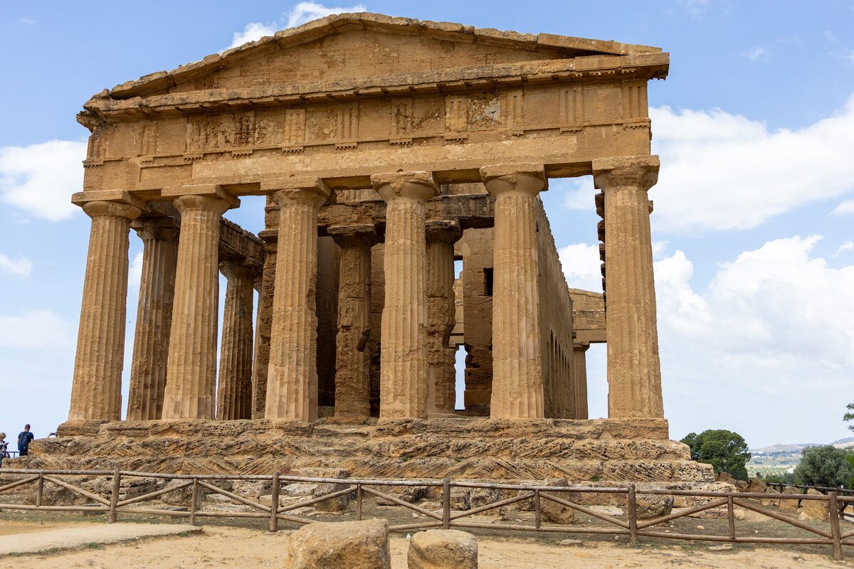 The Temple of Concordia at Agrigento, with its columns and pediment