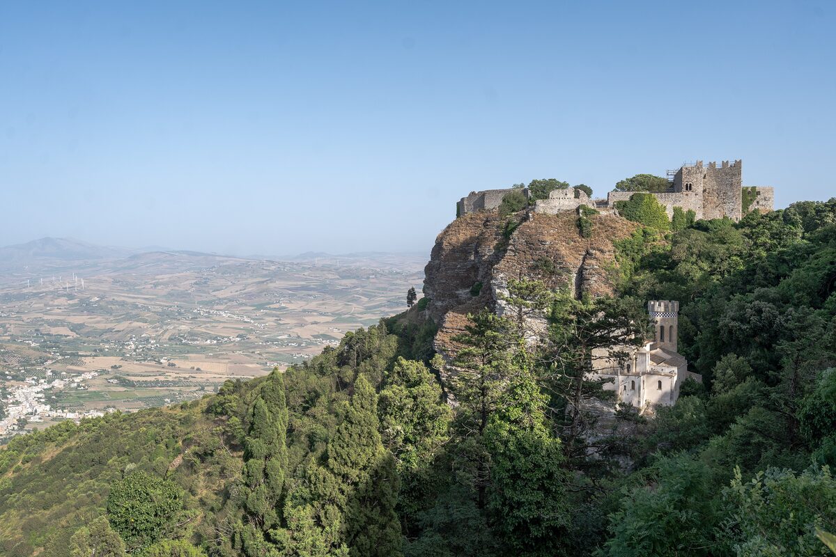 The Norman castle on its rock above Erice, with the plain below