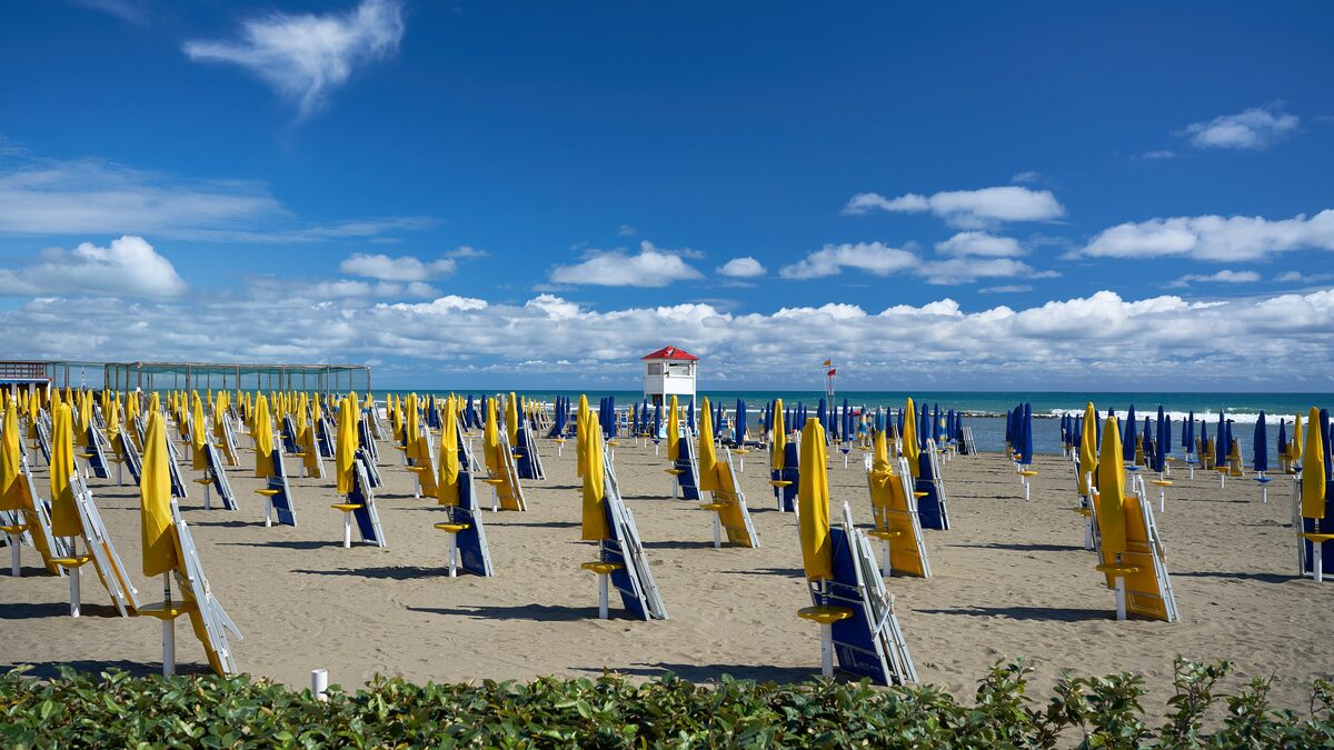 Rows of beach umbrellas at Lido di Ostia