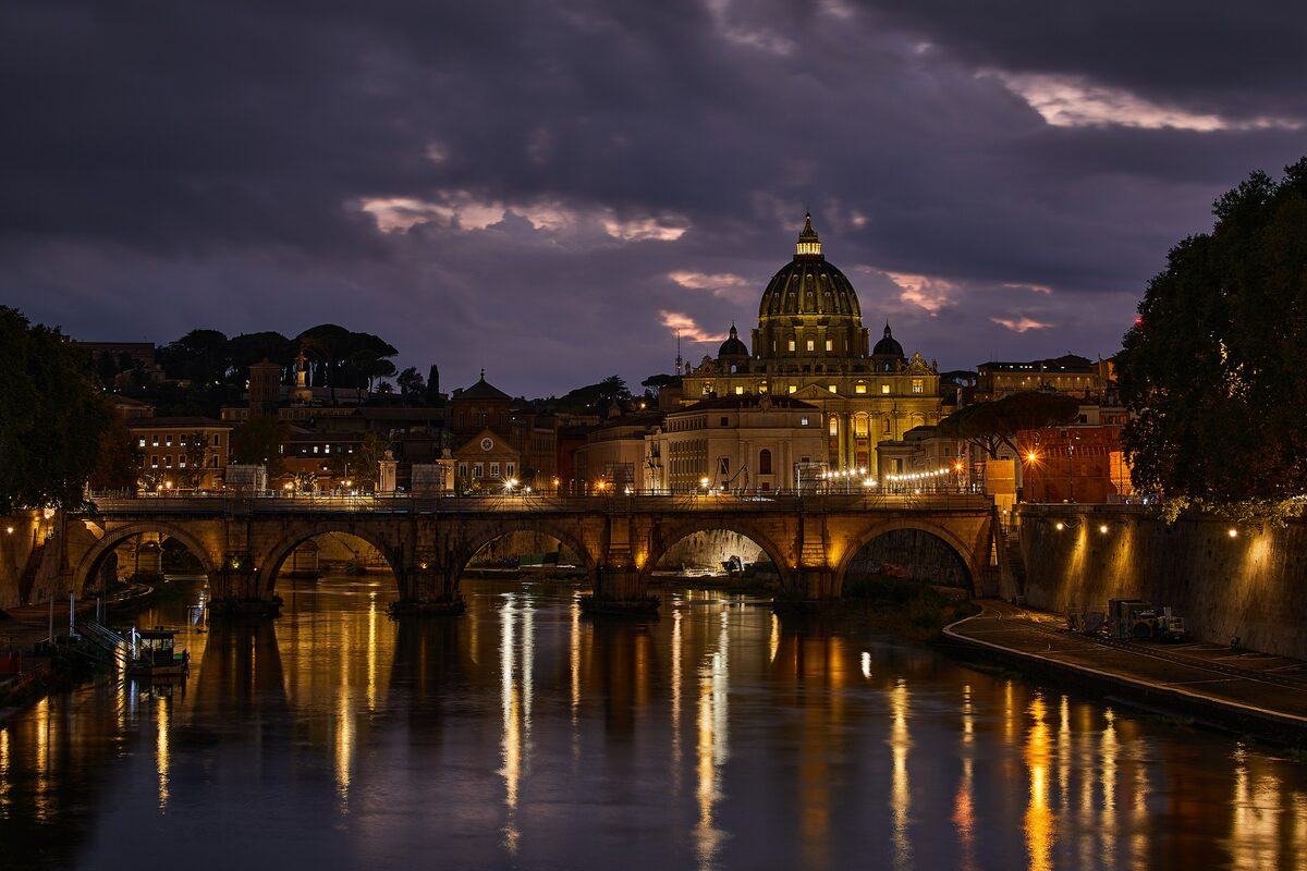 Ponte Sant'Angelo and St Peter's at dusk