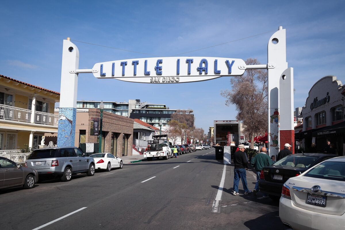 The Little Italy arch sign over a street in San Diego