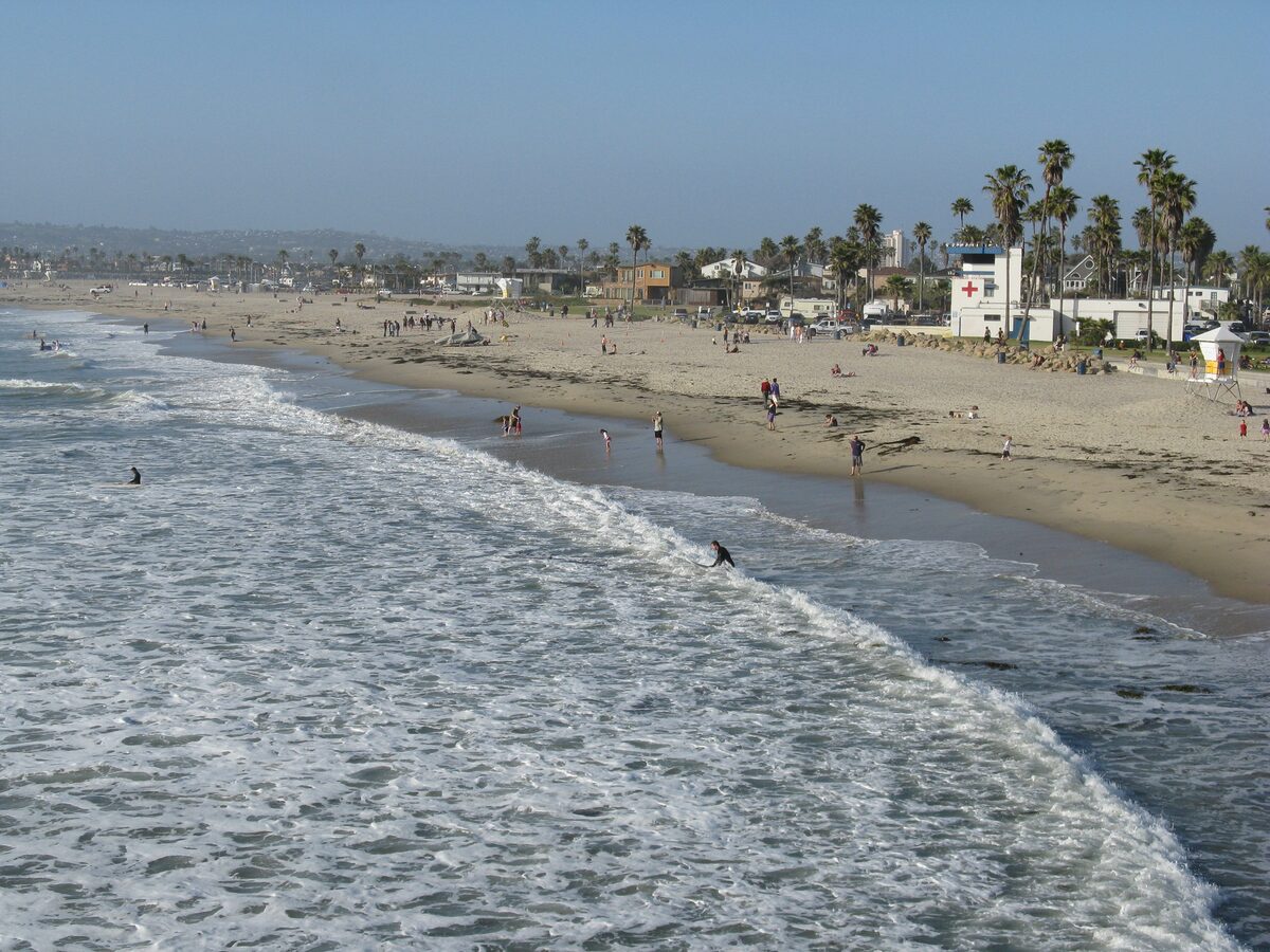 Surf rolling onto the wide sandy beach at Ocean Beach