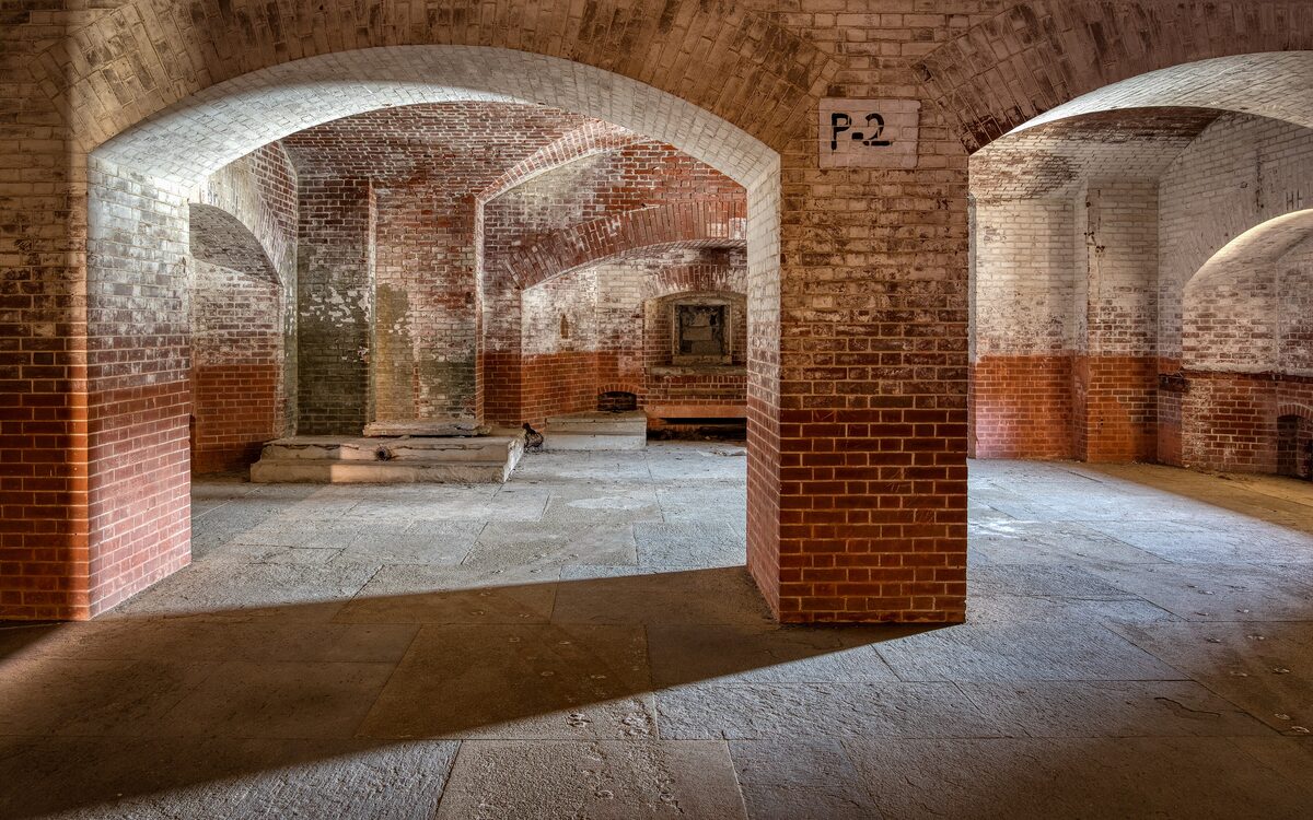 Brick casemate arches inside Fort Point, the Civil War fort under the south end of the Golden Gate Bridge