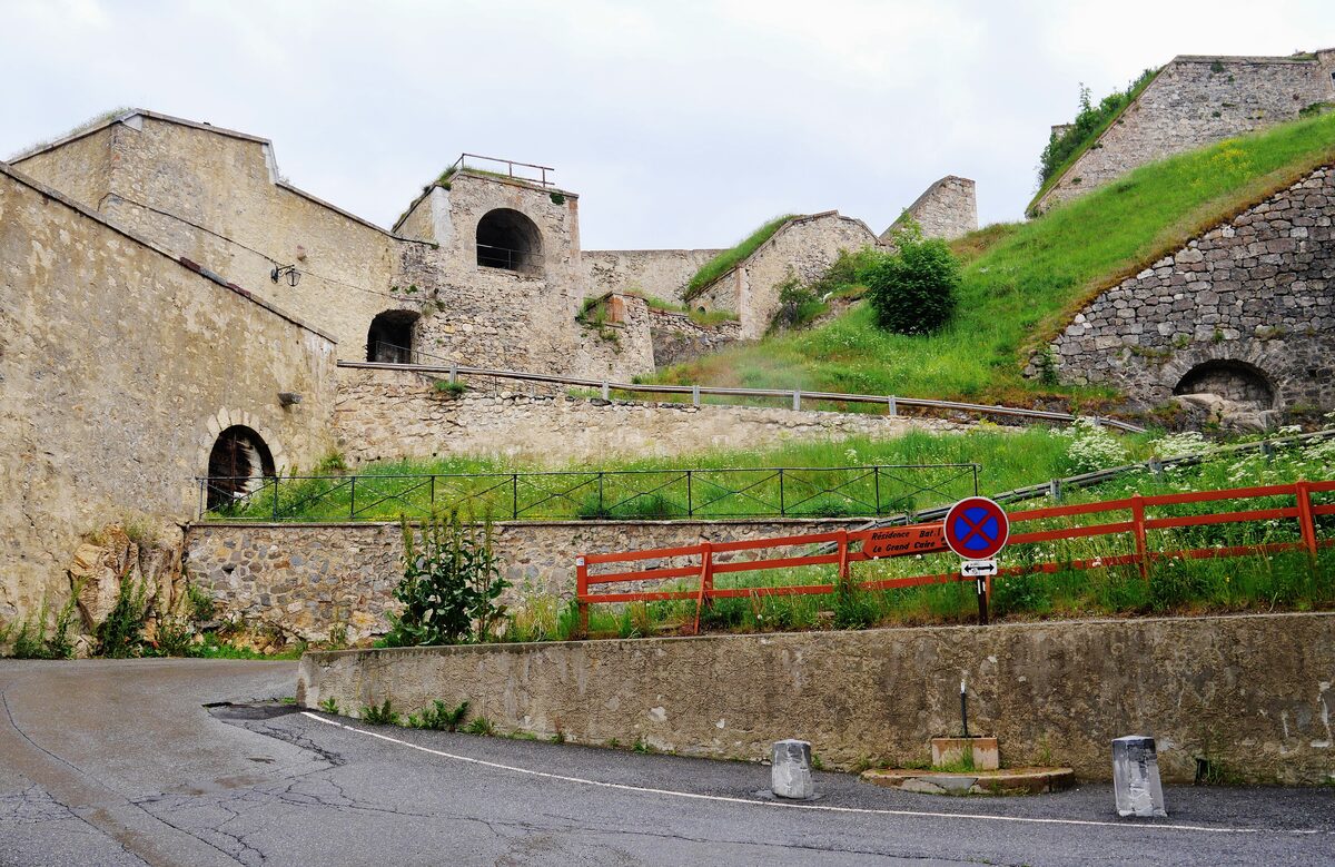 Stone arches and walls of the Fort du Château, the fortress above Briançon
